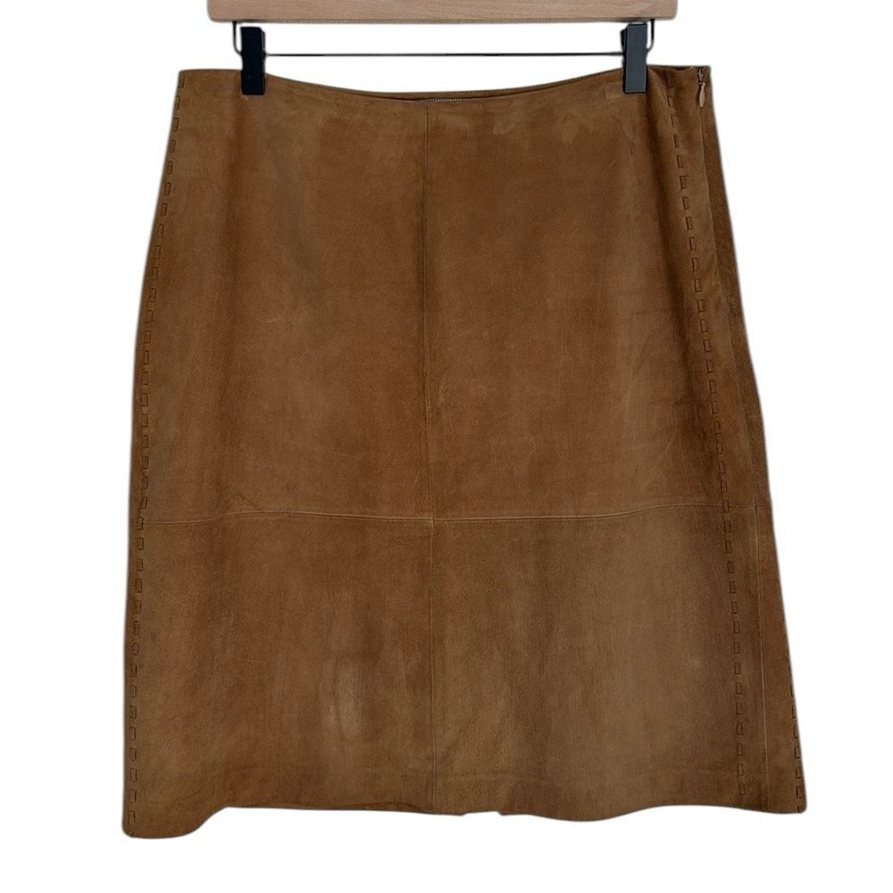 Real Clothes Saks Fifth Avenue Suede Leather Pencil Skirt Women Camel Size 10